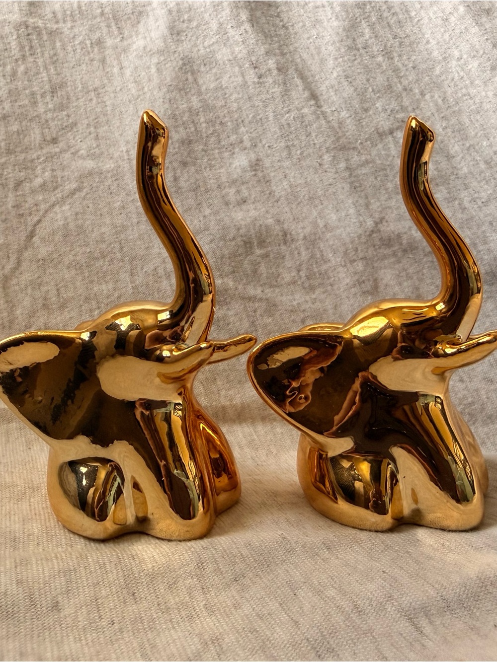 Gold Toned Elephant Figurines - Decorative Home Accent (Pair)